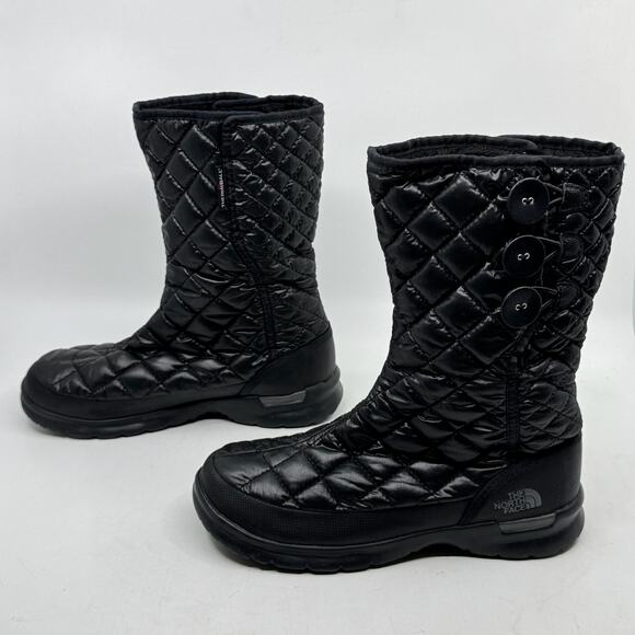 THE NORTH FACE ThermoBall Black Quilted Fleece-Lined Button Snow Boots - Picture 4 of 11